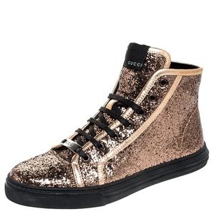 100% authentic Gucc Gold Glitter California High Top Sneakers Size 39
